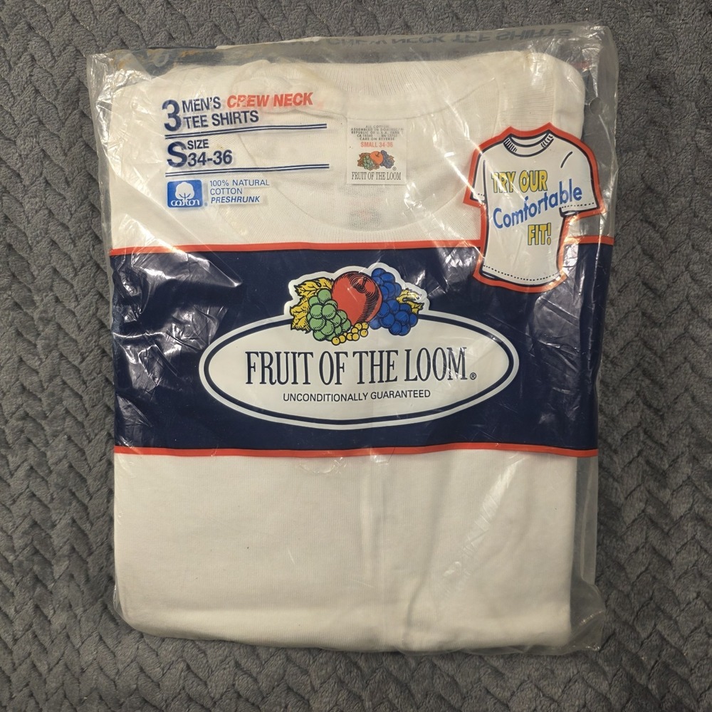 Vintage 1992 Fruit Of The Loom T-Shirts Men Small 3 Pack White 100% Cotton